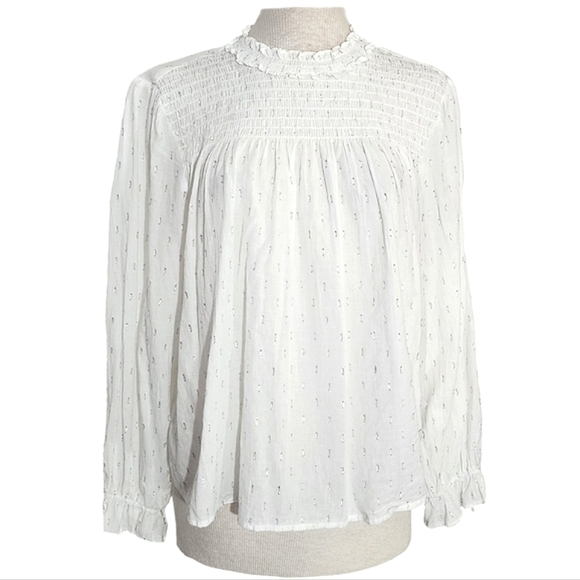 Gap Blouse MetallicClip Dot Long Sleeve Smocked White Size XL - Picture 1 of 14